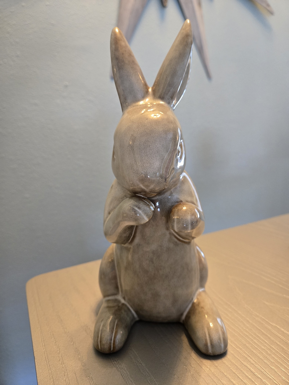 Glossy Gray Ceramic Bunny Figurine Decorative Accent